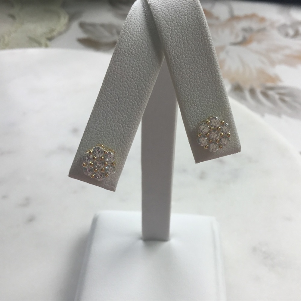 Sale $26! Yellow GP/Sterling Cz Flower Earrings - Picture 13 of 16